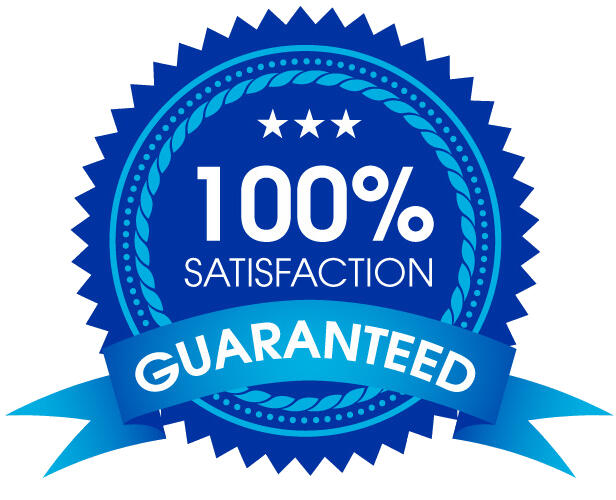 yellow badge with red ribbon text says 100% guaranteed customer satisfaction for commercial cleaning services